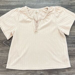 Madewell Women's Pointelle‎ Tie Neck Tunic Cream Short Sleeve Top Size Medium